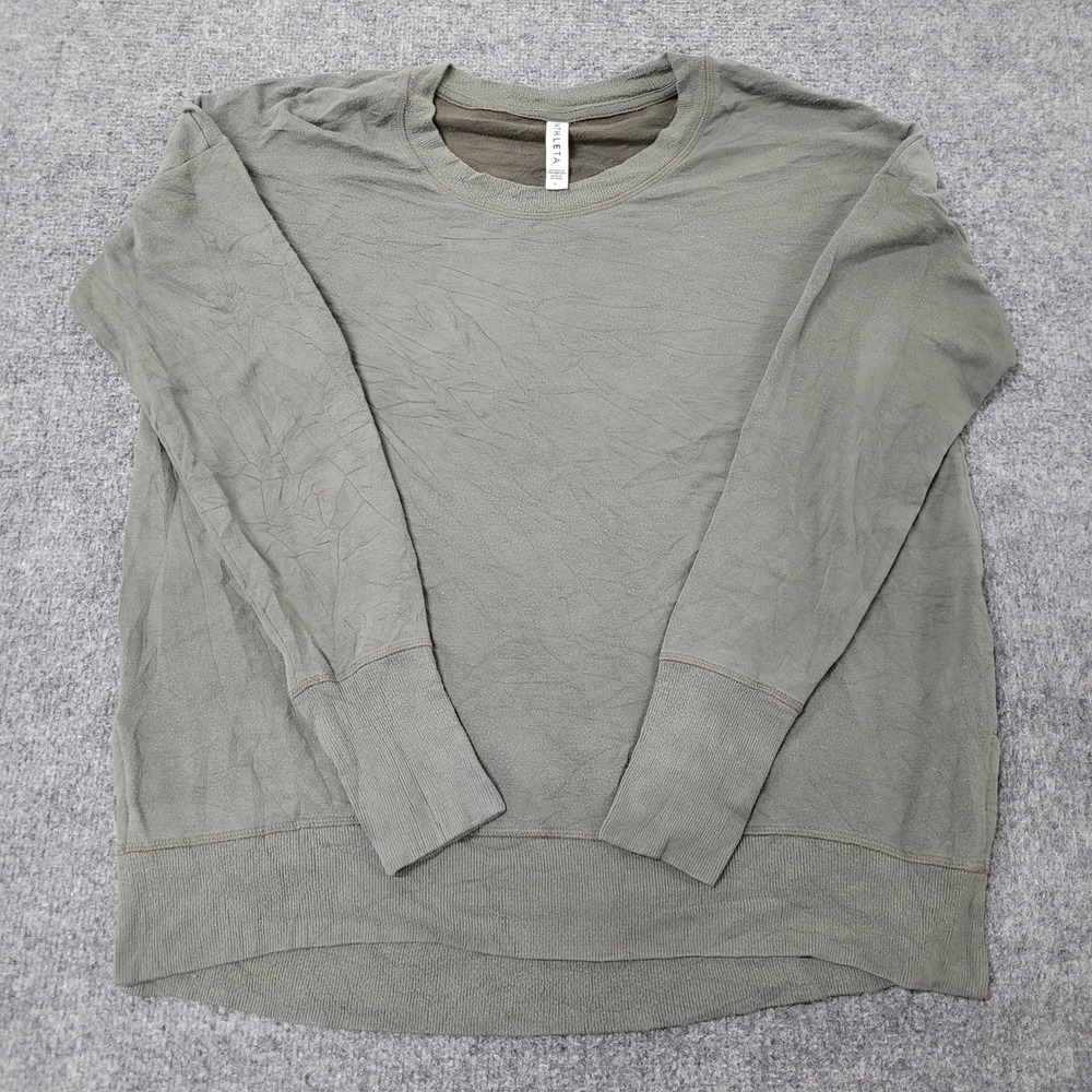 Athleta Sweatshirt Womens Size L Olive Green Modal Blend Relaxed Thumbhole Cuffs